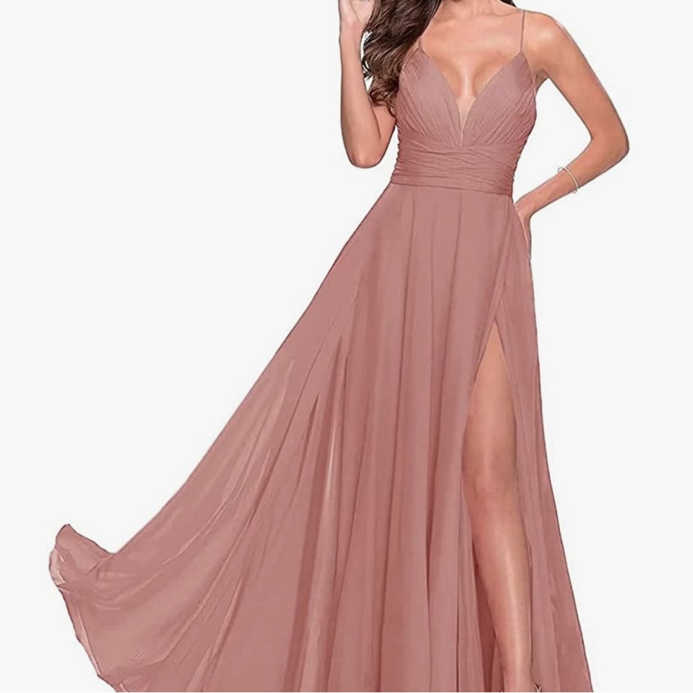 Rose Blush bridesmaid dress, deep v neck, 4